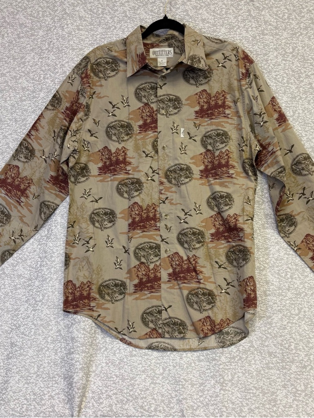 Roundtree and York Outfitters Beige Scenic Print Long-Sleeve Shirt #500B